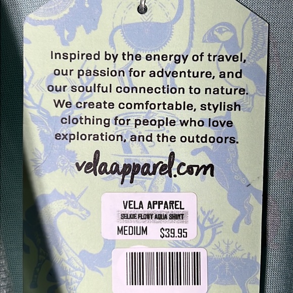 Vela apparel selkie flowy aqua rolled sleeve graphic tee size small - Picture 3 of 8